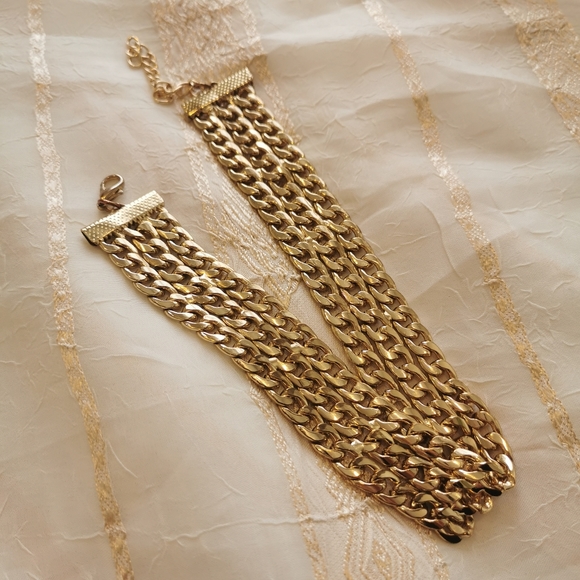 *sold* Vintage three strand gold toned choker, retro costume jewellery - Picture 3 of 7